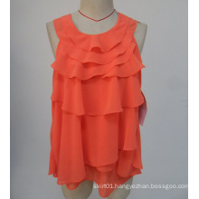 Hot Sale New Arrvial O-Neck Orange Color Fashion Sleeveless Ladies Blouse